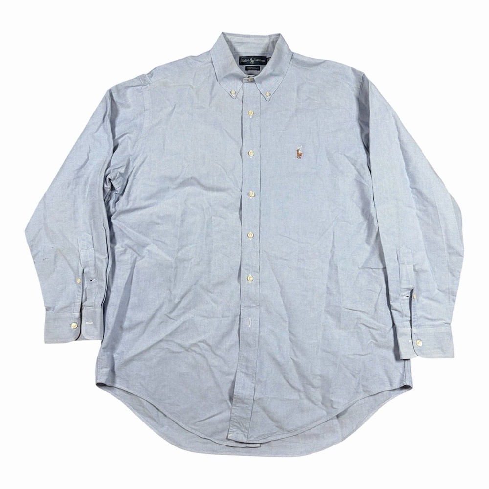 VTG 90s Ralph Lauren Yarmouth Oxford Shirt OCDB Men 16-33 Blue Flesh Pony